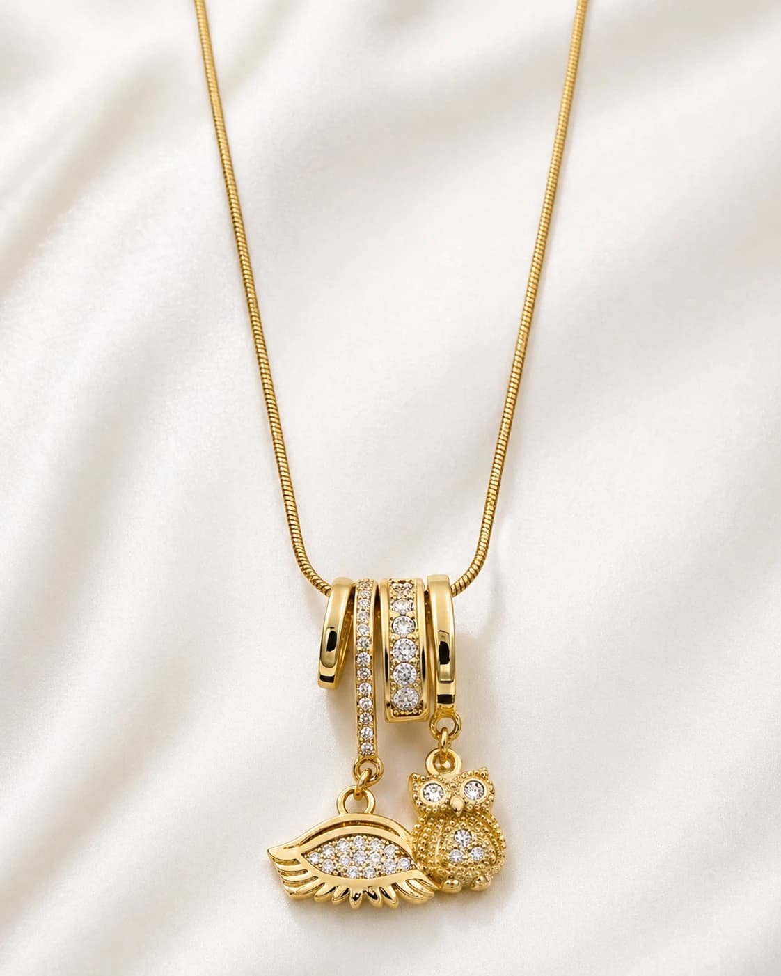 Golden Owl & Evil Eye Charm Necklace artificial necklaces by Swarna