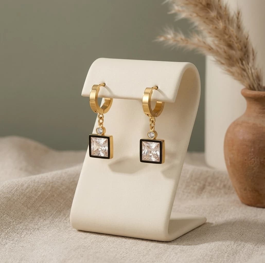 Gold Crystal Square Drop Earrings artificial earrings by Swarna
