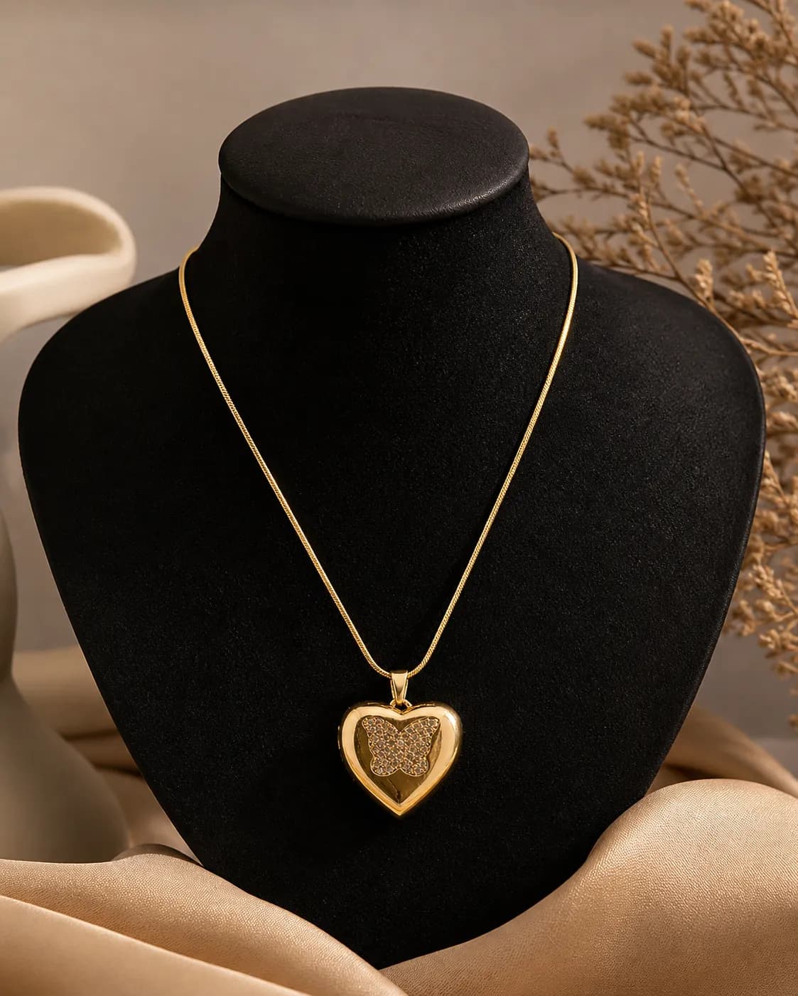 Gold Heart Locket Necklace with Butterfly artificial necklaces by Swarna