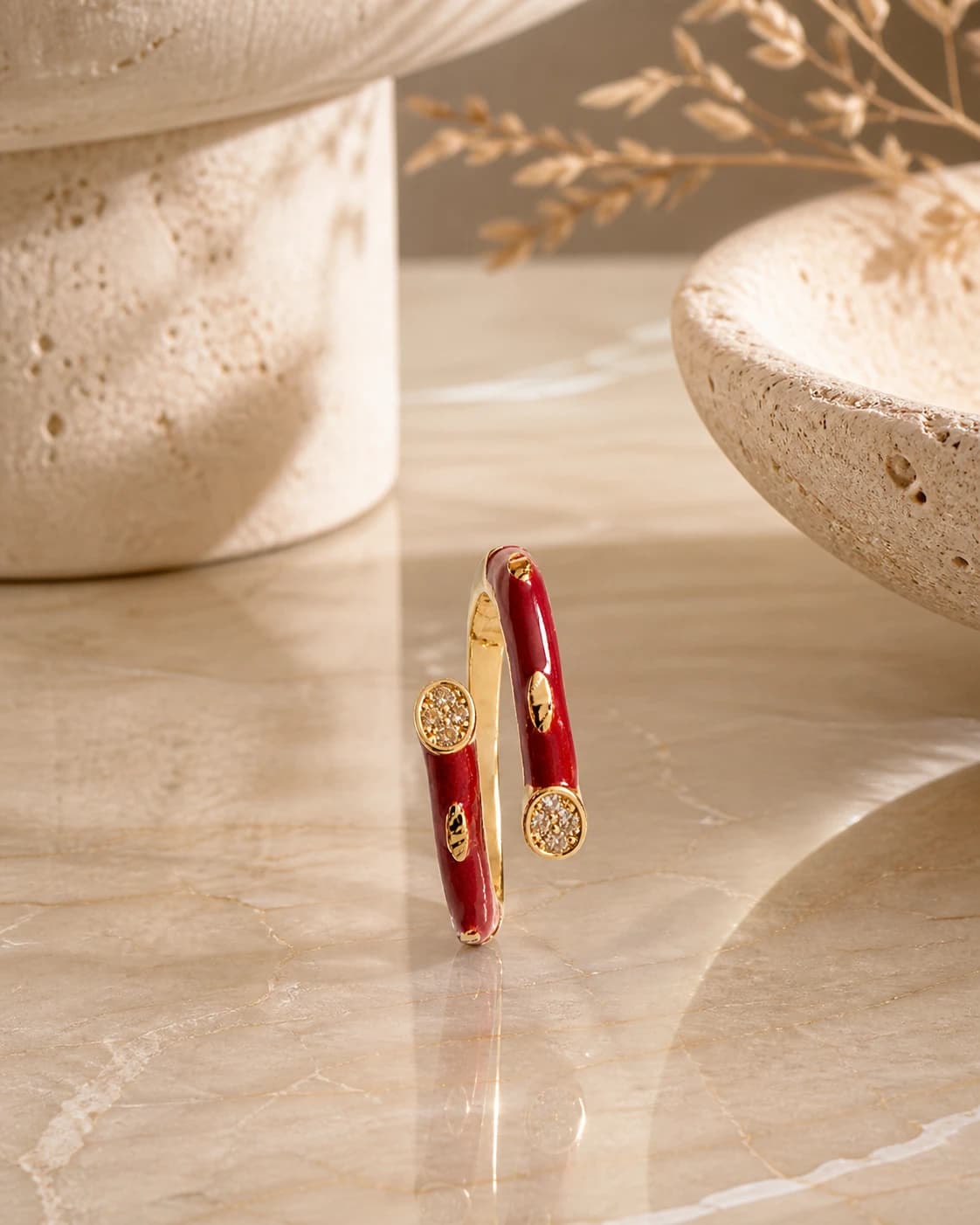 Red Enamel Crystal Ring artificial rings by Swarna