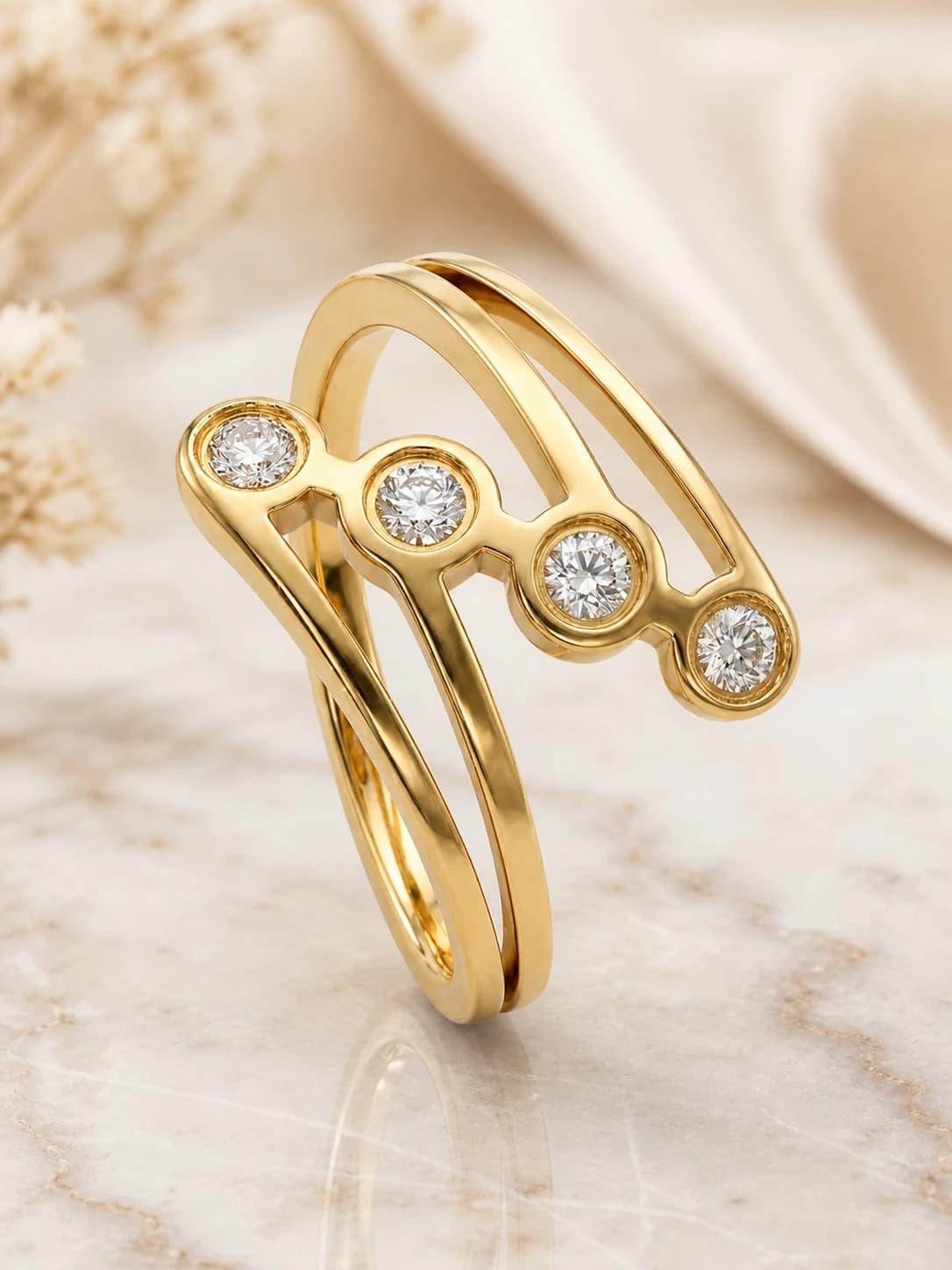 Gold Open Band Crystal Ring artificial rings by Swarna