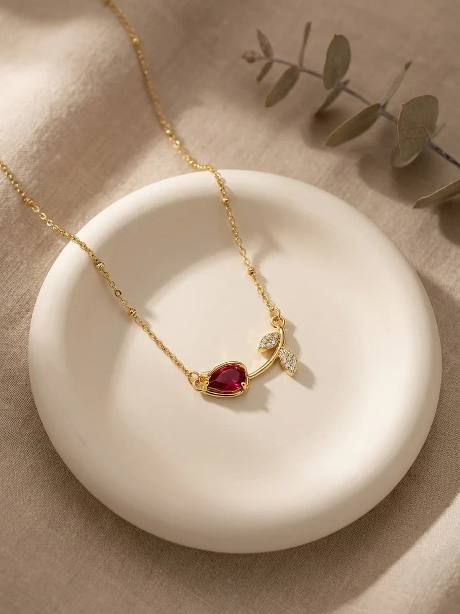 Pink Tulip Crystal Necklace artificial jewellery by Swarna