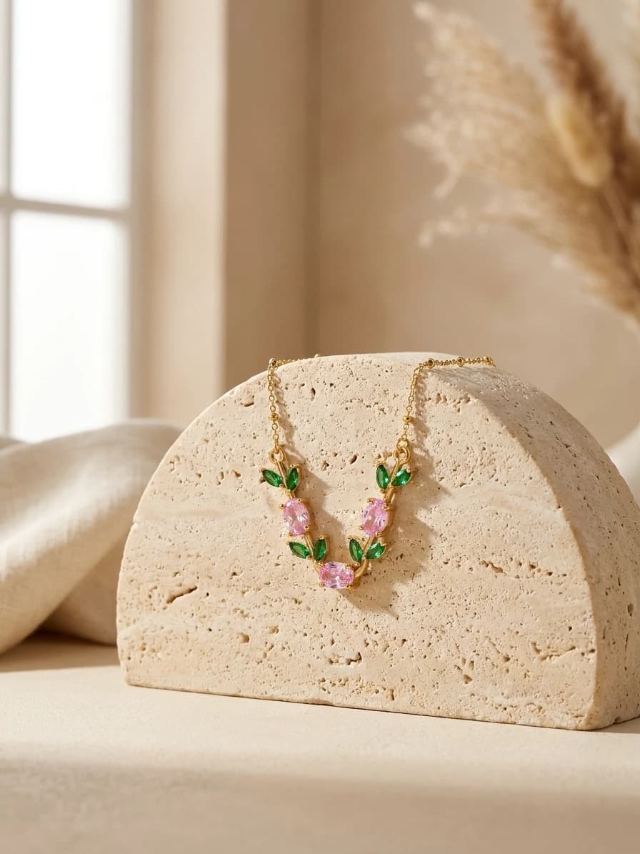 Pink and Green Tulip Vine Necklace artificial jewellery by Swarna