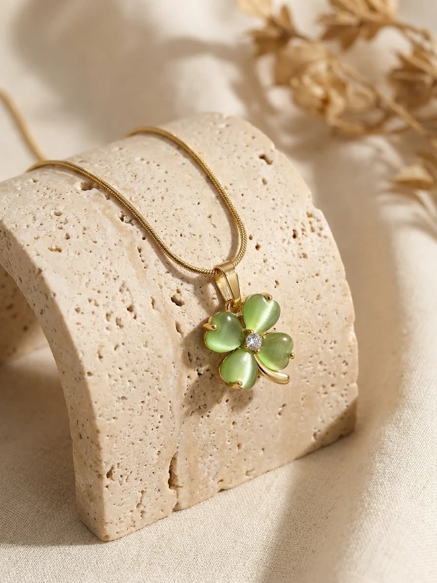 Four-Leaf Clover Green Pendant Necklace artificial jewellery by Swarna