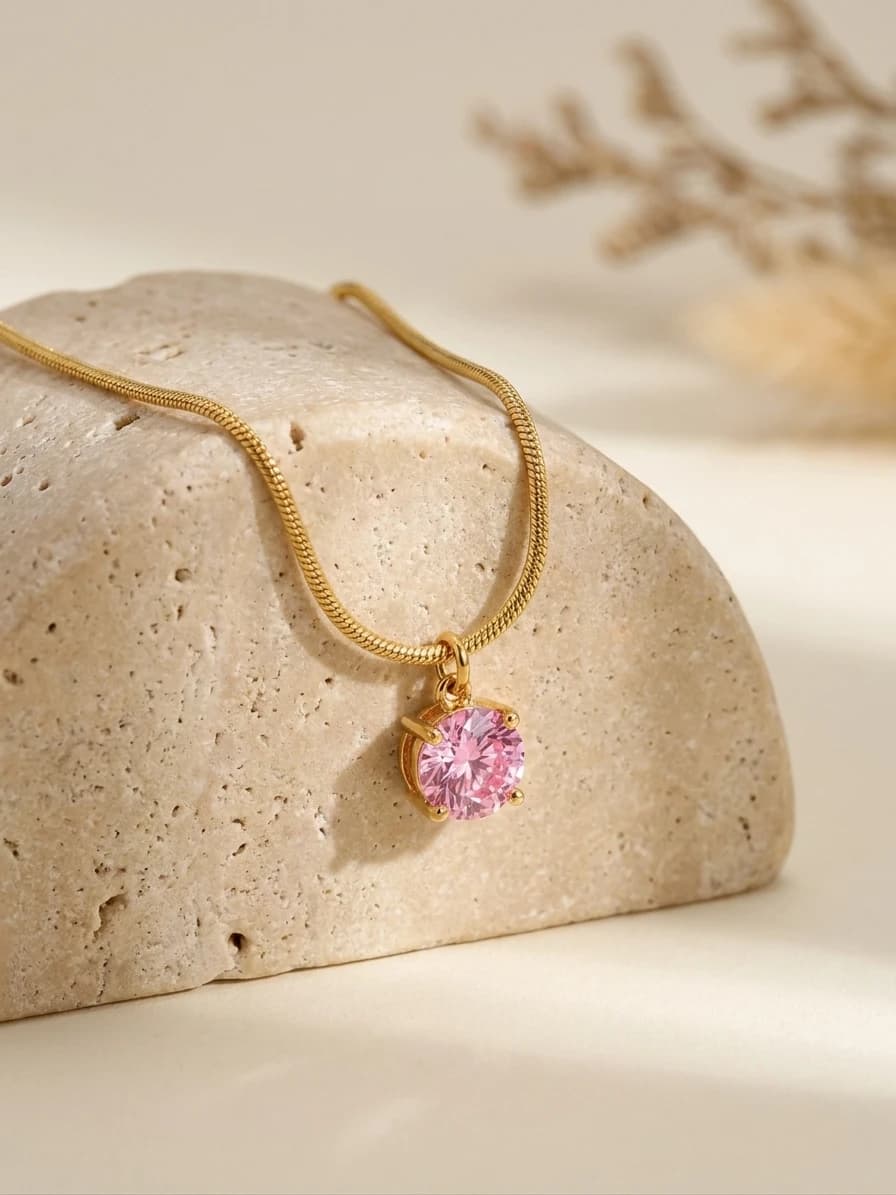 Pink Stone Solitaire Necklace artificial jewellery by Swarna