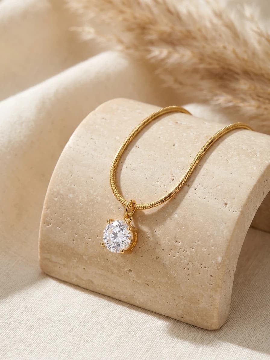 Gold Plated Solitaire Pendant Necklace artificial jewellery by Swarna